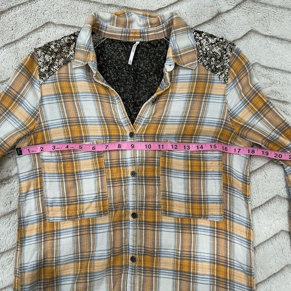 Free People Yellow Plaid Sequin Button Down Shirt - Picture 9 of 9